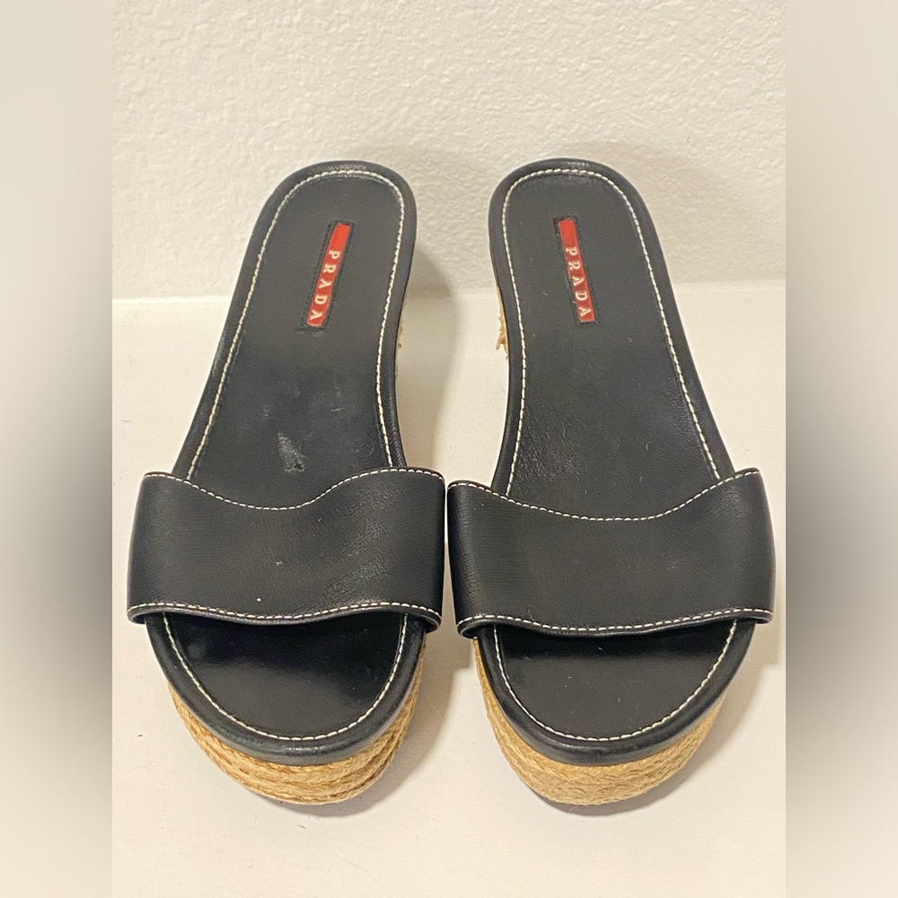 Prada Black Women's Slide Sandals wedge 7.5 37.5